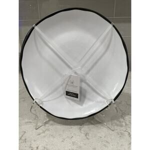 Set 4 The Farmhouse 11” DINNER Plates Matte White & Black Rim MELAMINE Ashwell